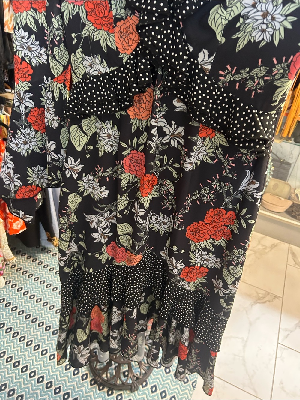 Finders Keepers Black Floral polka dot ruffle trim Astral midi Dress - Picture 7 of 9